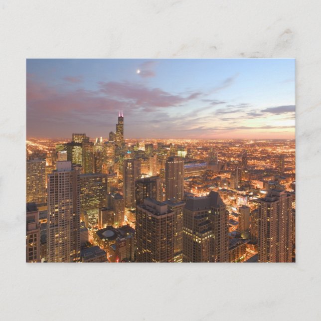 Postal EEUU, Illinois, Chicago: Vista nocturna del bucle (Anverso)