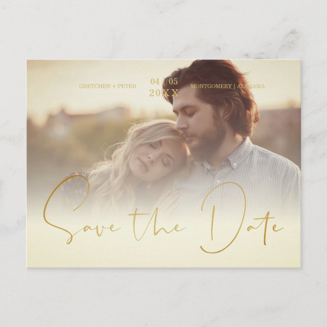 Postal Efecto de transparencia dorada Boda de fotos elega (Anverso)