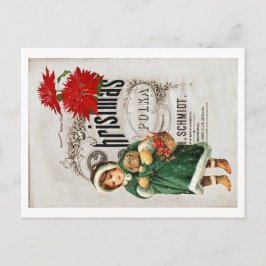 Postal Efímera de Navidad Anuncio Niña Bonita Crisantemo 
