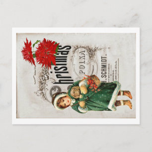 Postal Efímera de Navidad Anuncio Niña Bonita Crisantemo 