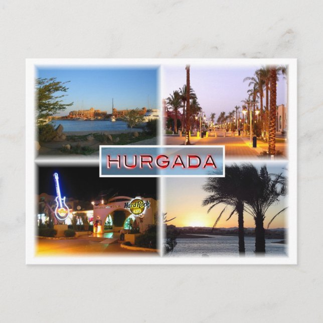 Postal EG Egipto - Hurghada de noche - Mar Rojo - El Gun  (Anverso)