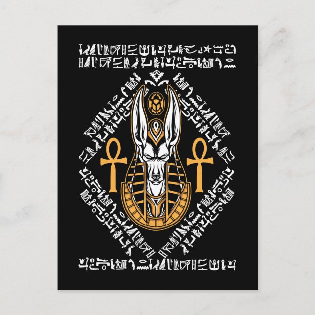 Postal Egipcio Dios Anubis Ankh Egipto Hieroglíficos (Anverso)