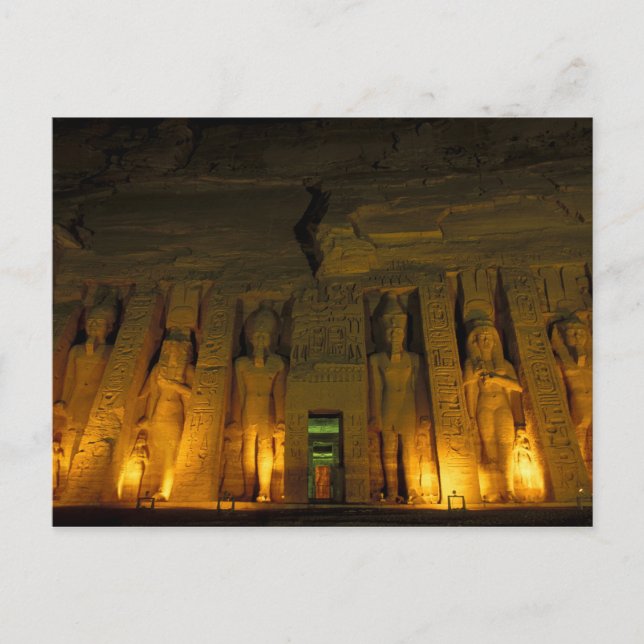 Postal Egipto, Abu Simbel, fachada iluminada de pequeño (Anverso)