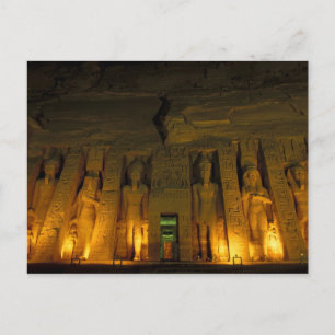 Postal Egipto, Abu Simbel, fachada iluminada de pequeño