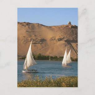 Postal Egipto, Asuán, Río Nilo, veleros Felucca,