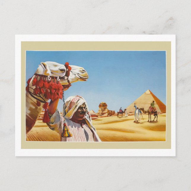 Postal Egipto, beduino con su camello frente a las pirámi (Anverso)