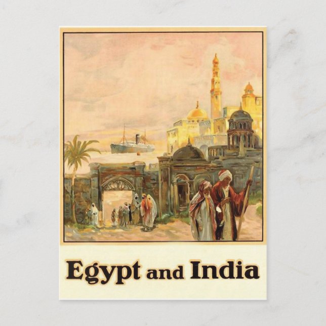 Postal Egipto e India, viaje vintage (Anverso)