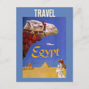 Postal Egipto Vintage Camello Pirámide Desierto Viajes
