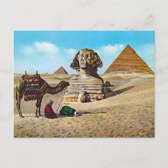 Postal Egipto vintage, esfinge excavado, Giza (Anverso)