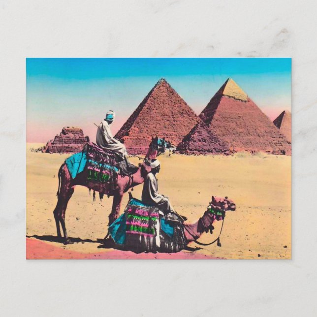 Postal Egipto vintage, gran pirámide en Giza (Anverso)
