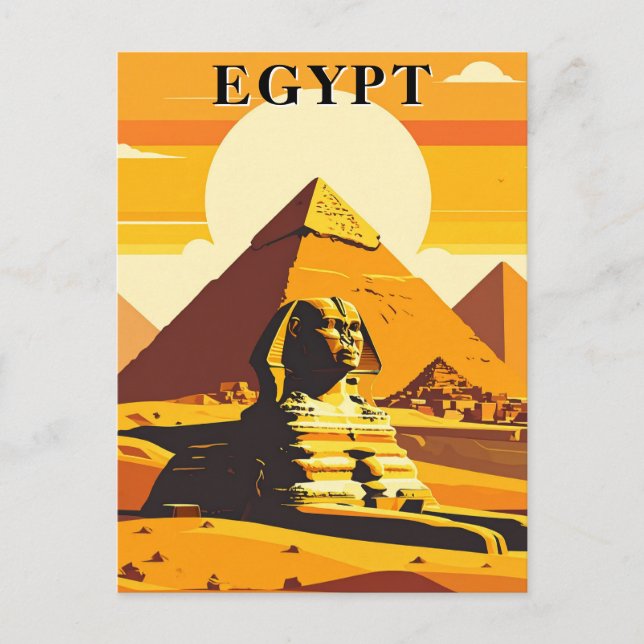 Postal Egipto Vintage Viaje Esfinge y Pirámides (Anverso)