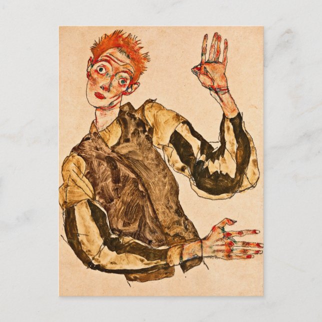 Postal Egon Schiele - Autoretrato Con Armlets De Tiras (Anverso)