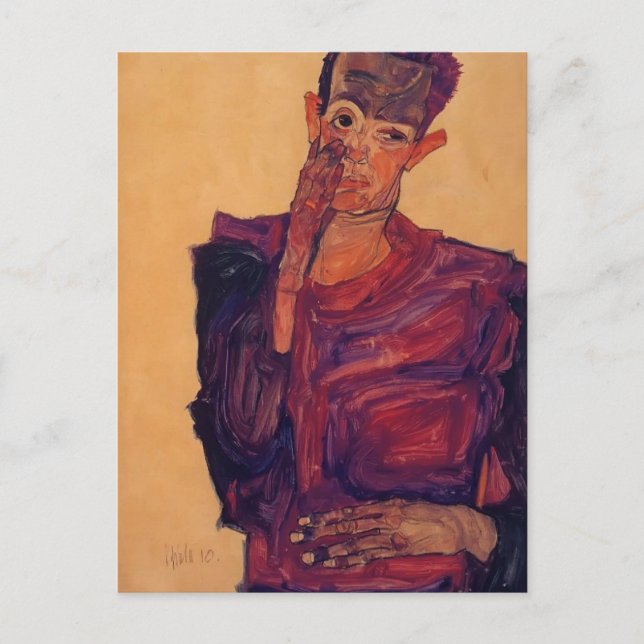 Postal Egon Schiele - autoretrato con mano a mejilla (Anverso)