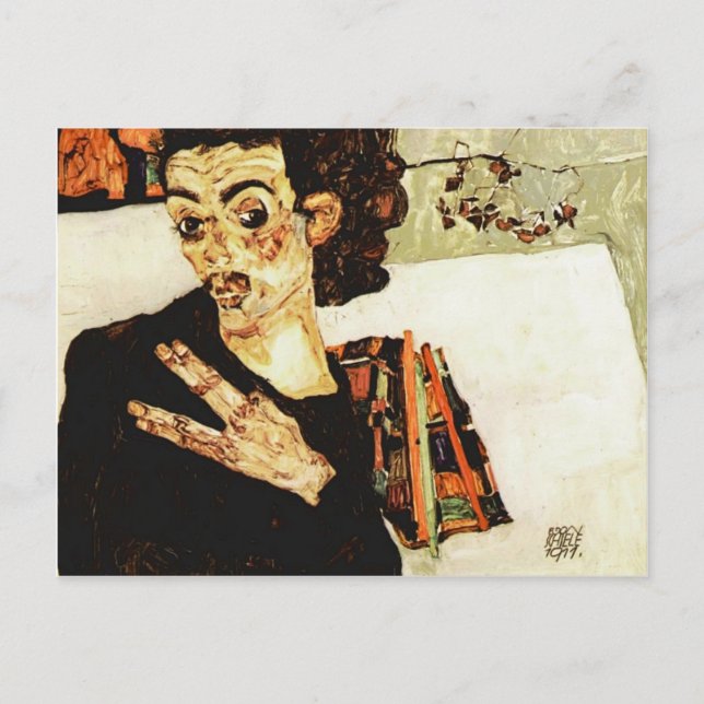 Postal Egon Schiele- autorretrato con caja negra (Anverso)