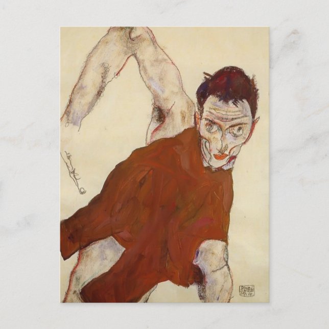 Postal Egon Schiele- autorretrato en un jerkin (Anverso)