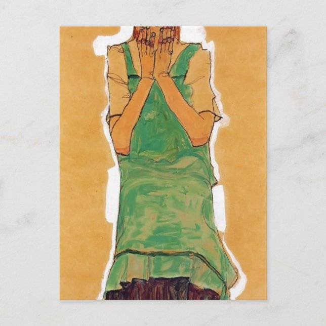 Postal Egon Schiele - Chica con Pinafore Verde (Anverso)