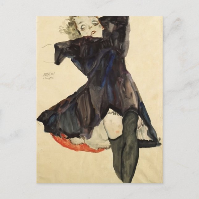 Postal Egon Schiele - Chica con vestido azul (Anverso)
