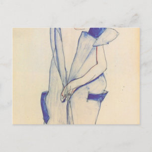 Postal Egon Schiele - Chica Permanente En Azul Y Verde
