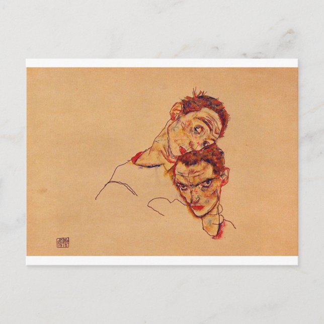 Postal Egon Schiele - Doble autorretrato (Anverso)