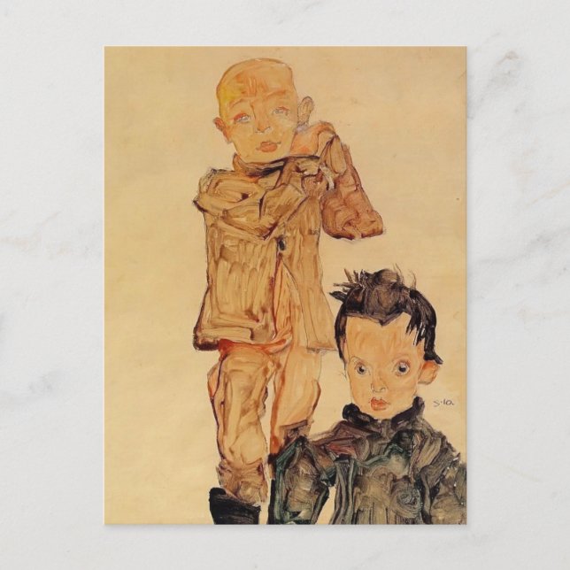 Postal Egon Schiele - Dos chicos (Anverso)