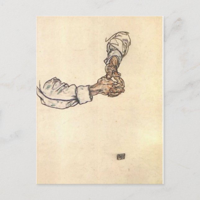 Postal Egon Schiele - Estudio de las manos (Anverso)