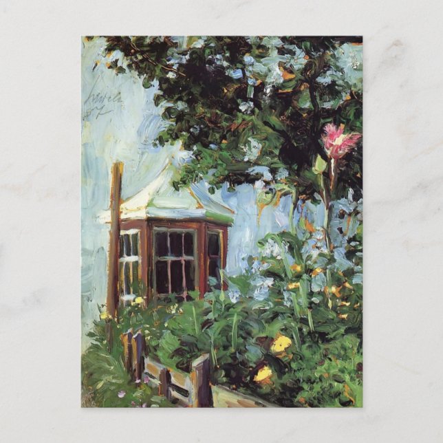 Postal Egon Schiele-House con ventanales en el jardín (Anverso)
