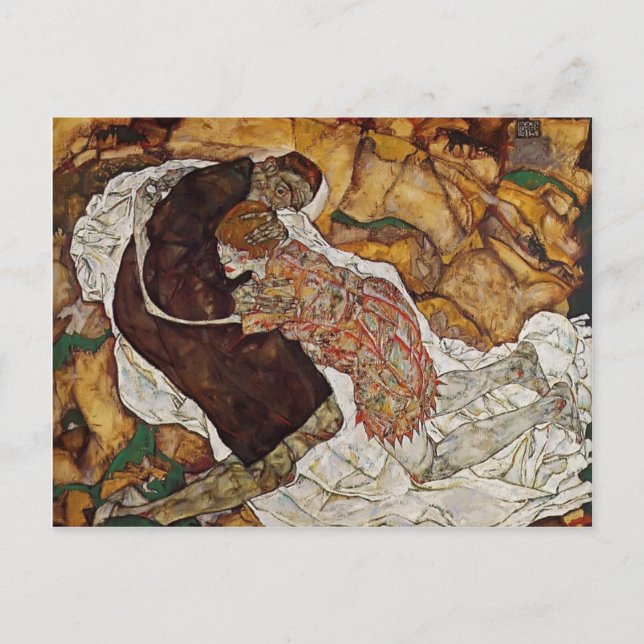 Postal Egon Schiele - Muerte y la doncella (Anverso)