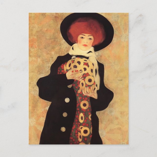 Postal Egon Schiele - Mujer con Gorra negro (Anverso)