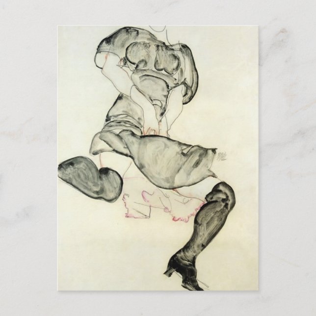 Postal Egon Schiele - Mujer con medias negras (Anverso)