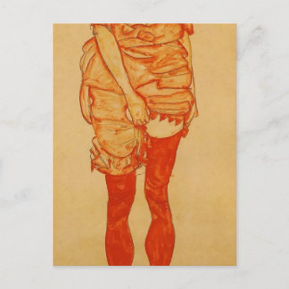Postal Egon Schiele - Mujer de pie en rojo