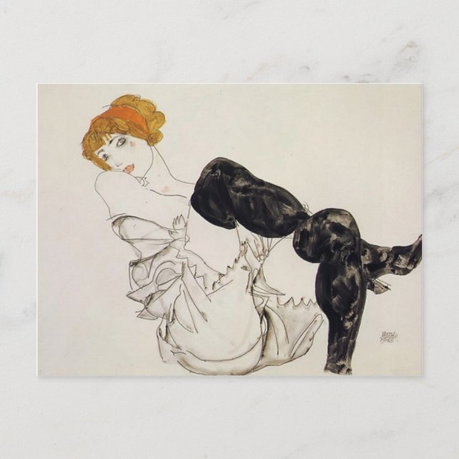Postal Egon Schiele - Mujer en los valores negros (Anverso)