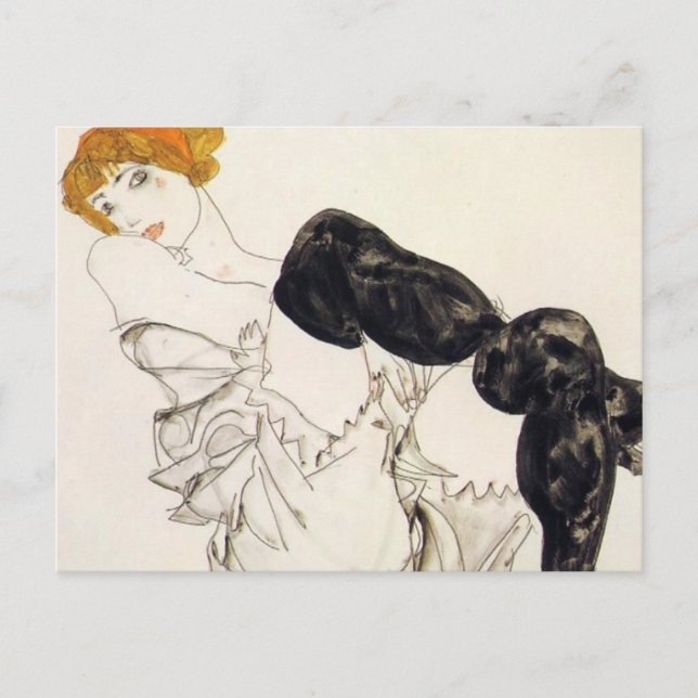 Postal Egon Schiele - Mujer En Valores Negros (Anverso)