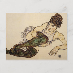 Postal Egon Schiele - Mujer reclinada con acciones verdes