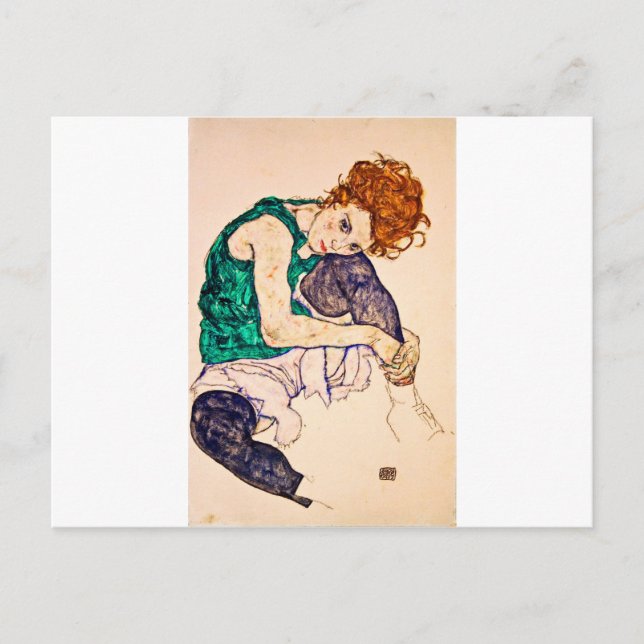 Postal Egon Schiele - Mujer sentada con piernas dispuesta (Anverso)