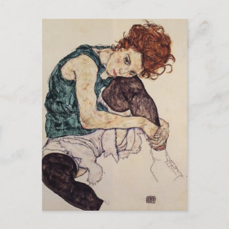Postal Egon Schiele - Mujer sentada con rodilla inclinada