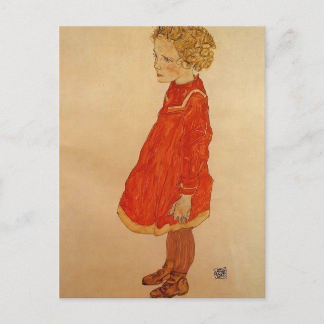 Postal Egon Schiele - Niña pequeña con pelo rubio (Anverso)