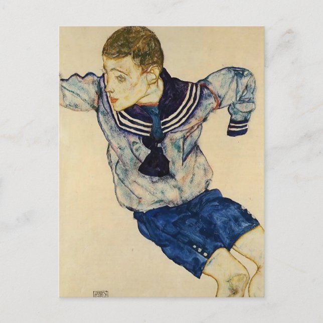 Postal Egon Schiele - Niño en traje de marinero (Anverso)