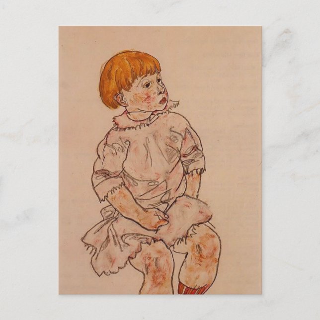 Postal Egon Schiele - Niño sentado (Anverso)