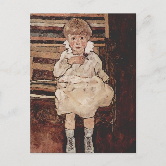 Postal Egon Schiele - Niño sentado (Anverso)