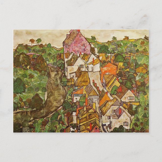 Postal Egon Schiele- Paisaje en Krumau (Anverso)