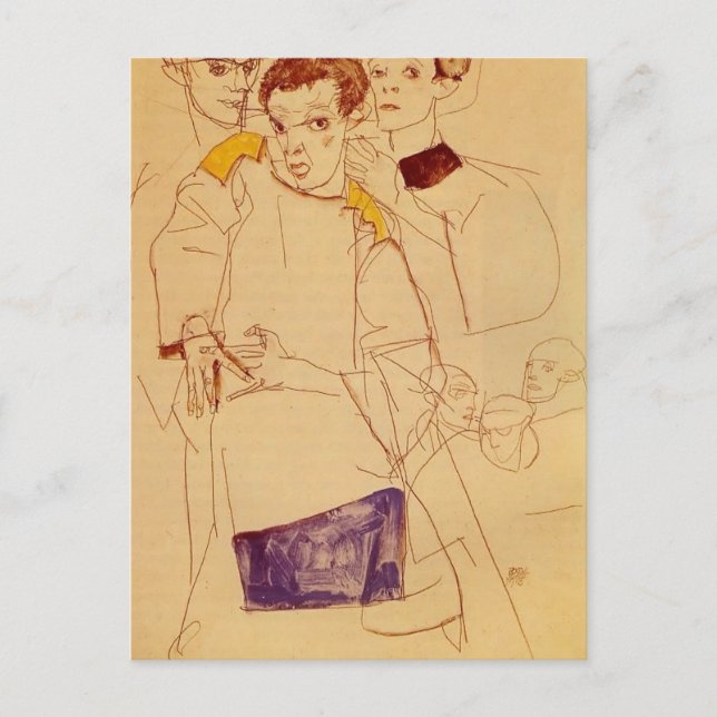 Postal Egon Schiele - Retrato de un solo triple (Anverso)