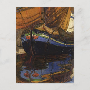 Postal Egon Schiele-Sailing Boat con reflexión en el agua