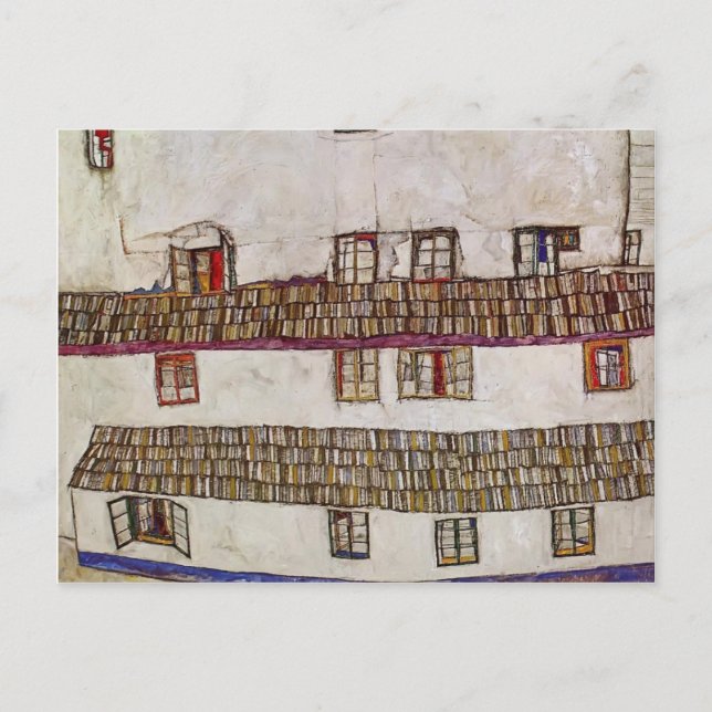 Postal Egon Schiele- Ventanas (fachada de una casa) (Anverso)
