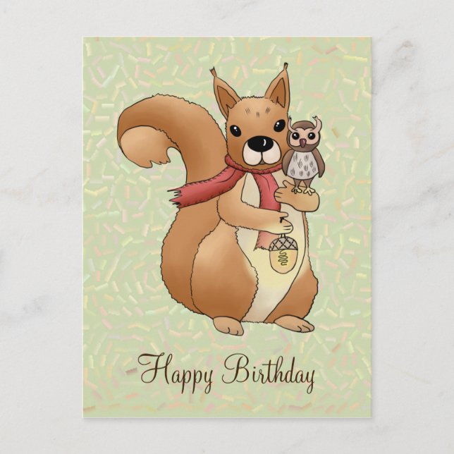 Postal Eichhörnchen und Eule Postkarte (Anverso)