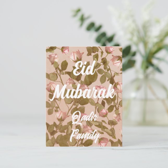 Postal Eid Mubarak Personalizado Rosa Decoración del hoga (Anverso de pie)
