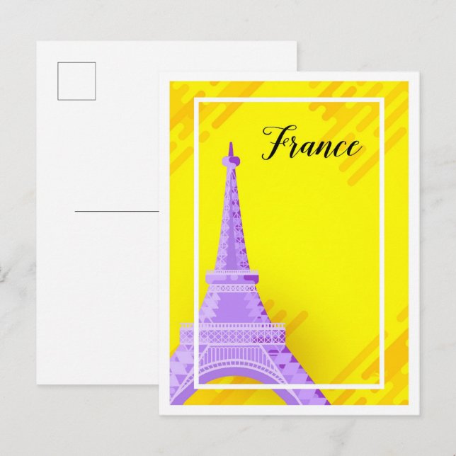 Postal Eiffel Paris Francia Ilustracion de Viajes de Arte (Anverso / Reverso)
