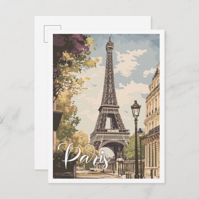 Postal Eiffel París Francia Ilustracion de Viajes Vintage (Anverso / Reverso)