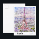Postal Eiffel París Francia Traje la mano de la acuarela<br><div class="desc">Eiffel París Francia Viaje Ilustracion de dibujo a la mano de color de agua de color de agua</div>