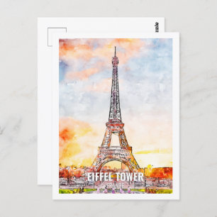 Postal Eiffel Paris Francia Travel Place Watercolor