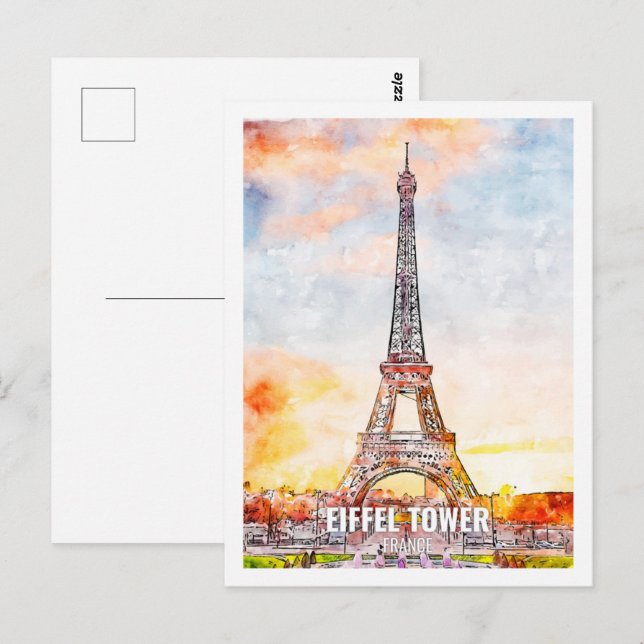 Postal Eiffel Paris Francia Travel Place Watercolor (Anverso / Reverso)